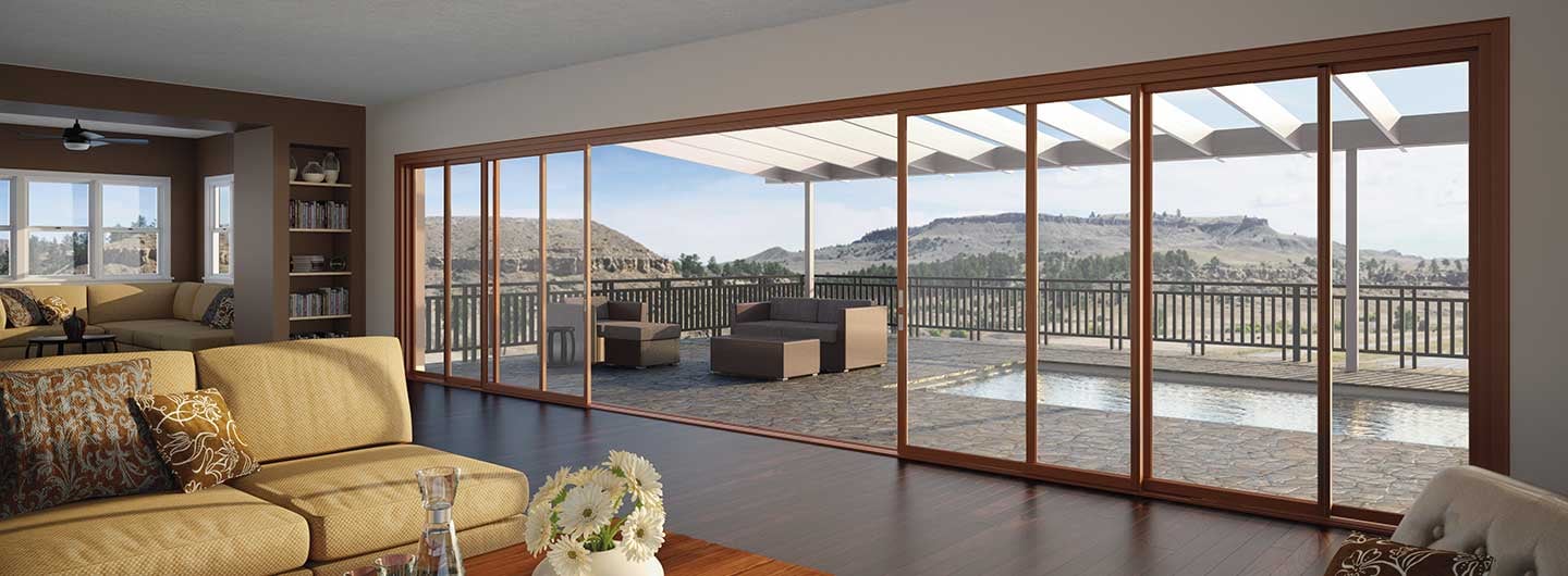 Large sliding door connecting indoor to outdoor