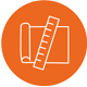 illustration of architectural tool with arrow and window in orange circle