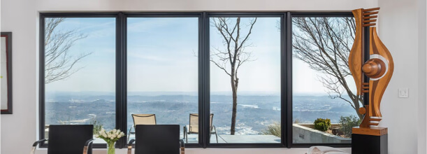 Living space with large 4 panel sliding glass doors